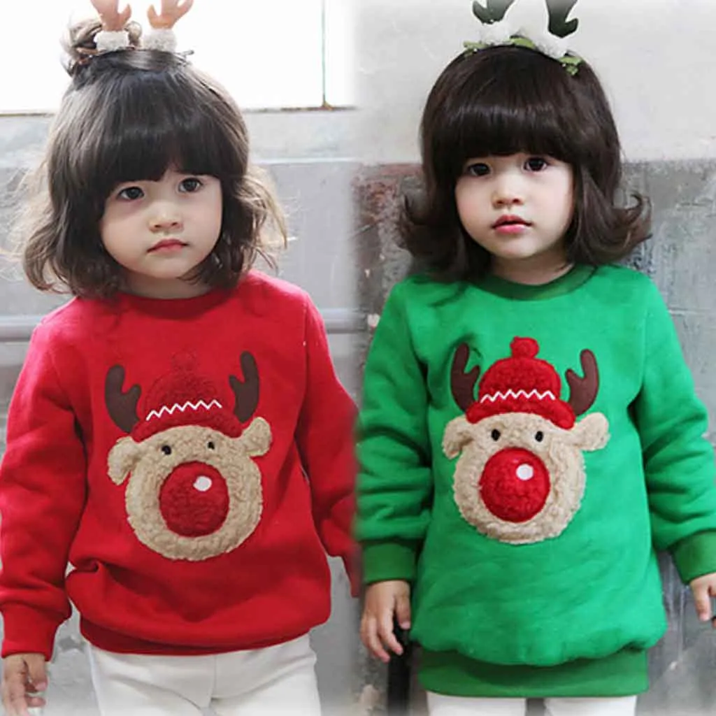 Toddler Baby Grils Boys Long Sleeve Print Christmas Deer Tops Xmas Sweatshirt Cartoon modis Casual Kids Clothes roupa infantil