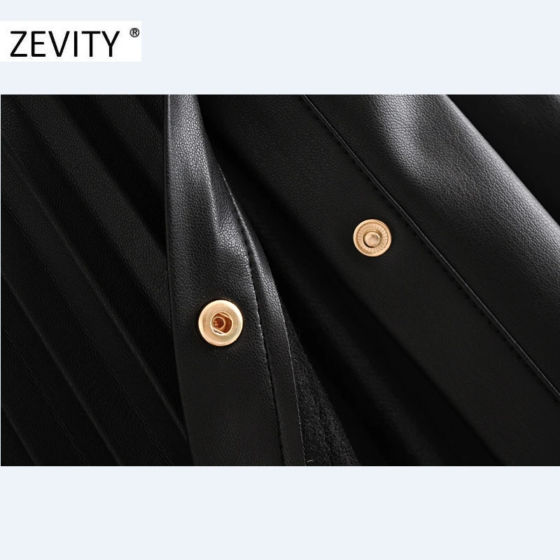 Zevity Women vintage high waist PU Leather pleated mini skirt faldas mujer ladies front buttons casual brand chic skirts QUN689