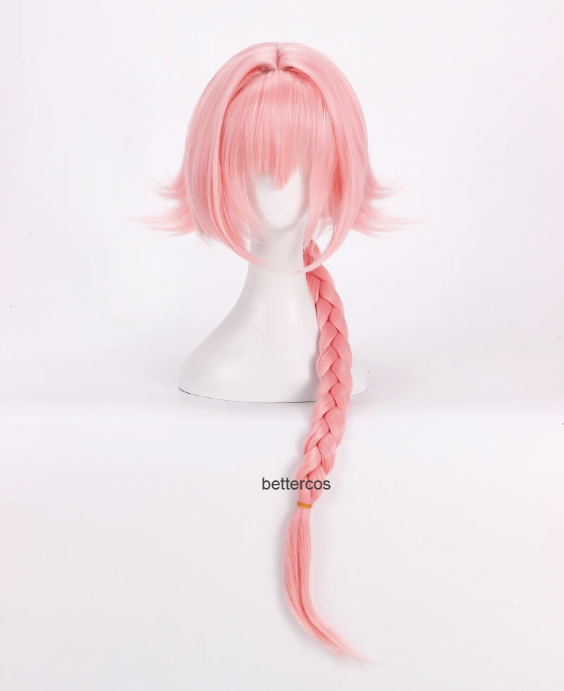 sexy cosplay Game Fate Apocryph Astolfo Cosplay Wig 75cm Pink Heat Resistant Synthetic Wig + Wig Cap + 3 Black Bowknots naruto cosplay