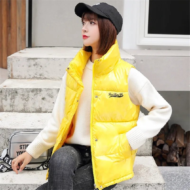 Sleeveless vest new autumn and winter thick section bright cotton vest female students ins loose cap cotton vest