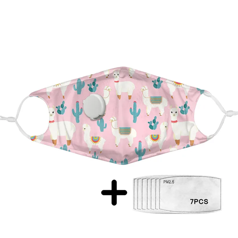 

Cute Alpaca Pattern Children's Mask Filter Pink Girls Boys Face Mask Respirator Tapabocas Kawaii Facial Masks With PM2.5 Custom