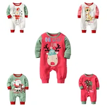 Зимний комбинезон для новорожденных мальчиков; Рождественская одежда; плотный хлопковый пуловер с длинными рукавами для маленьких девочек; Рождественский сдельник для ребенка; зимняя одежда