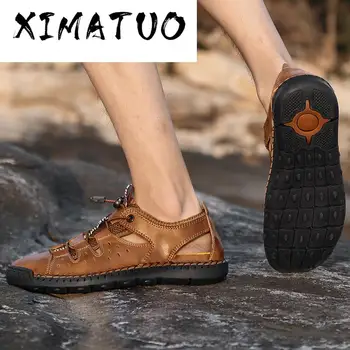 

Casual Men Sandals Holiday Beach Men Shoes Genuine Leather Sandals handamde outdoor water Sandals Men Summer Shoes bgi size 48