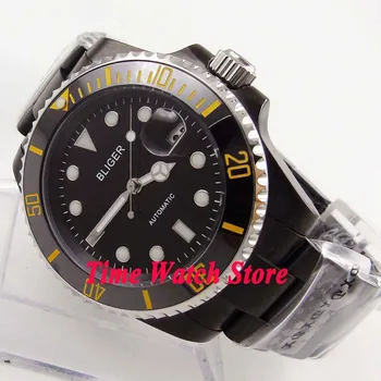 

Bliger 40mm Miyota 8215 PVD case Automatic watch men sapphire glass blackl dial date luminous ceramic bezel 168