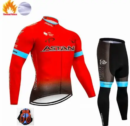 Fluorescent green ASTANA Winter Clothes Polar Cycling Jersey thermal long sleeve Cycling Clothing bike