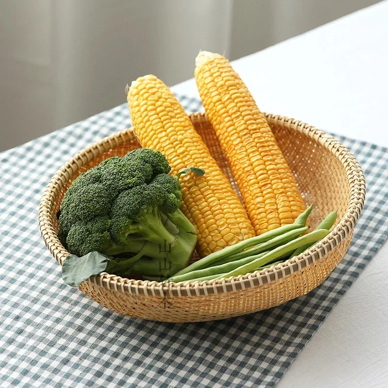 Storage basket handmade primary color bamboo woven food fruit and vegetables storage basket kitchen furniture supplies