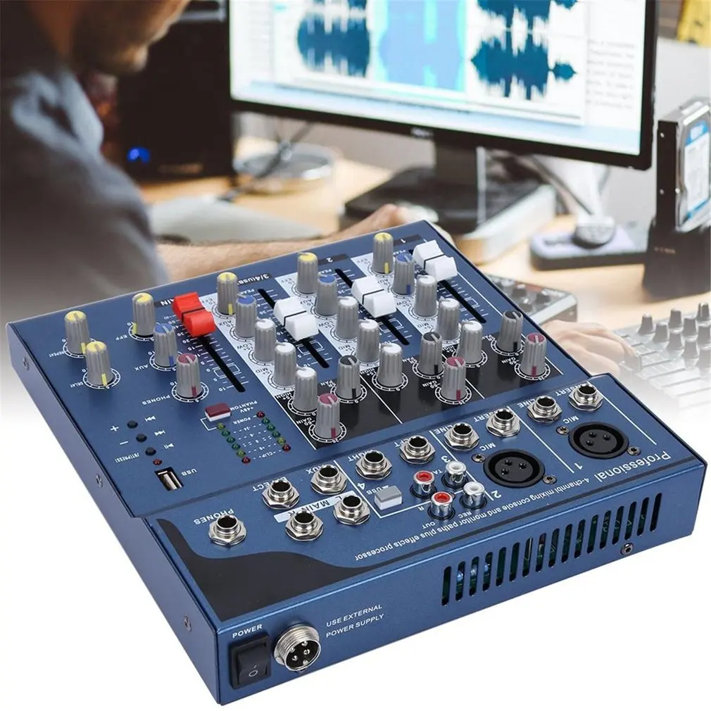 Мини Портативный аудио микшер w/USB DJ звук микшерный пульт MP3 Jack 4 канала караоке 48 в усилитель для караоке KTV матч Вечерние