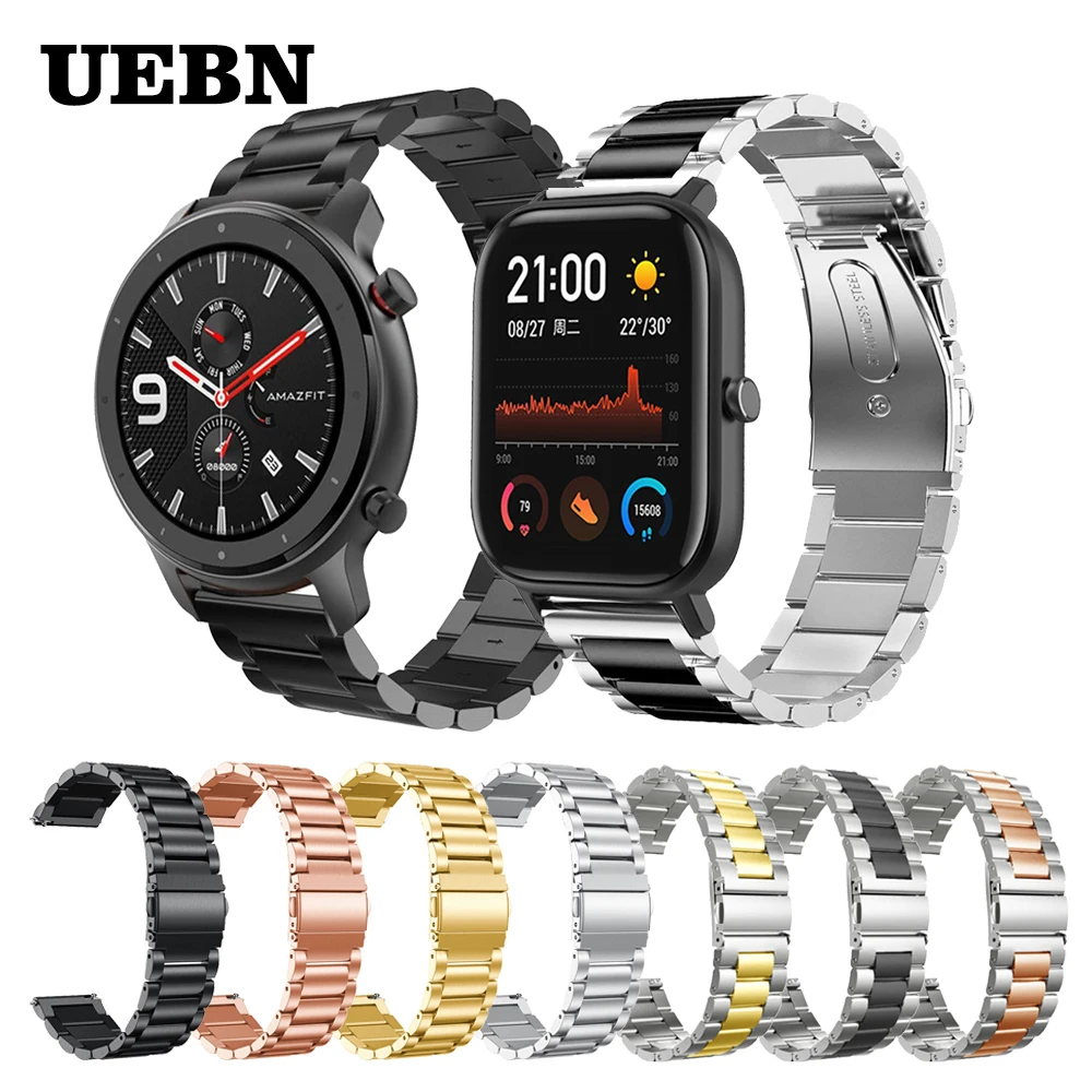 UEBN 20 мм 22 мм сменный ремешок из нержавеющей стали для xiaomi Huami ремешок Amazfit GTS/GTR 42 мм 47 мм/Bip Ремешки для наручных часов