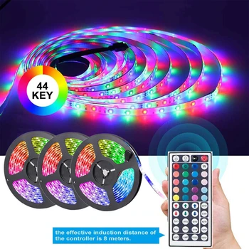 

32.8FT 49.2FT RGB LED Strip Light SMD 44 Key Remote 12V DC Power Full Kit 3528 lamp 5M 10M 15M IR Controller adapter