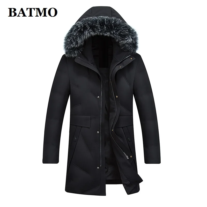 BATMO 90% белые куртки с капюшоном на утином пуху для мужчин, мужские куртки с меховым воротником из лисьего меха, большие размеры 18012