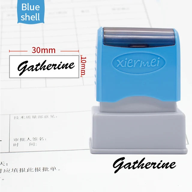 Custom Teacher Name Ink Stamp Signature Calligraphy Selfing-Inking Personalized Letter Stamp For School Student Child Cloths Blue  shell