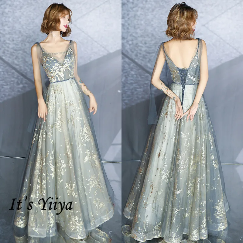 It's Yiiya Evening Gown V-Neck Plus Size Tank A-Line Sleeveless Dress 2020 K314 Sequined Lace Up Floor Length | Свадьбы и