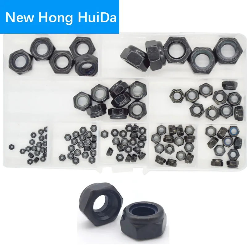 

Black Carbon Steel Hex Nylon Insert Lock Nut Self-locking Nylock Nutsert Locknut M2 M2.5 M3 M4 M5 M6 M8 M10 M12 Assortment Kit