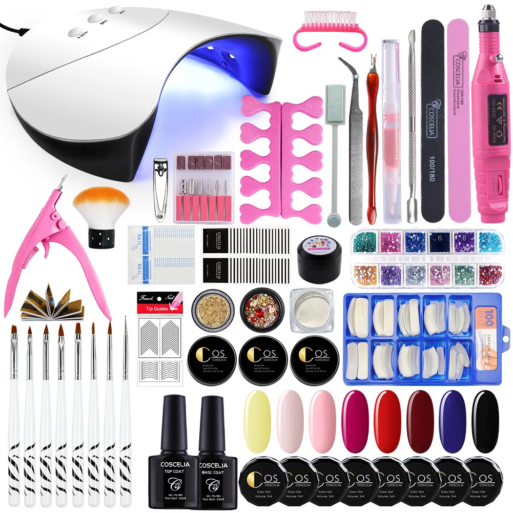 8 color Set 05 COSCELIA маникюрный набор для ногтей 36 Вт УФ лампа для ногтей набор с Фрезер для ногтей, сверлильный станок, гель, лак для ногтей, био-Гели Soak Off маникюр набор инструментов - Цвет: 8 color Set 05