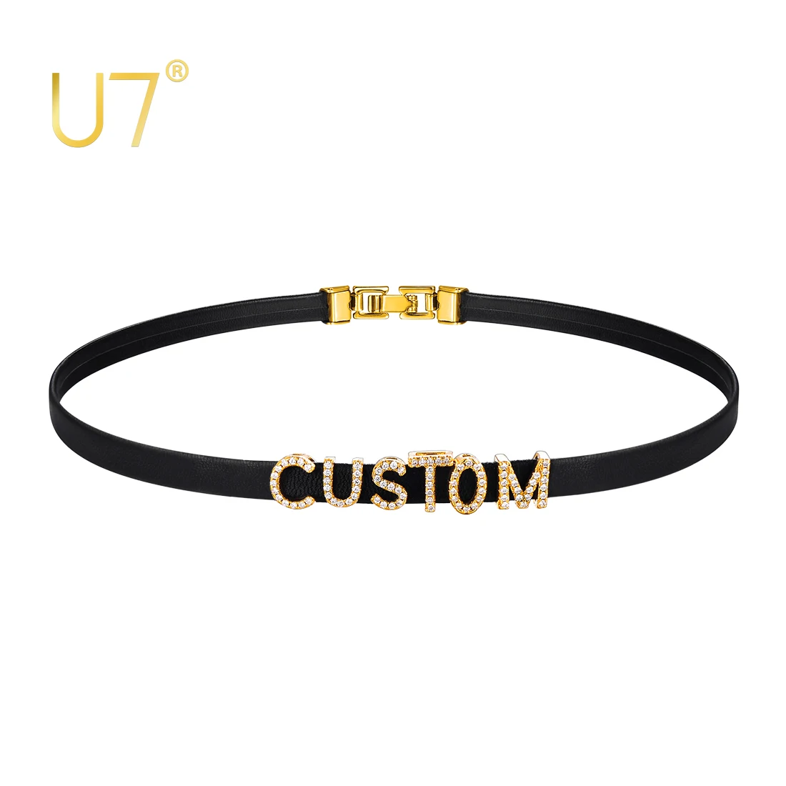 U7 Black Leather Choker Women Girls Custom Stainless Steel Initial Names Symbols Charm Personalized Necklace Chokers korean black velvet heart hair claw clips 2023 french charm fashion autumn winter hairpin hair accessories for women headwear