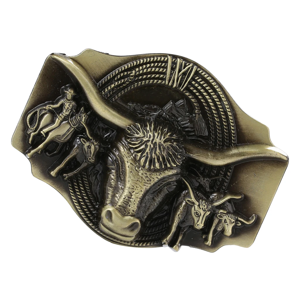 Western Cowboy Matador Belt Buckle Embossed Animal Bull Texas Bronze Buckle