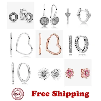

Free Shipping Authentic 925 Real Silver Earring Polished Crown Fit Pan O Stud Earring For Women Wedding Gift Fashion Jewelry