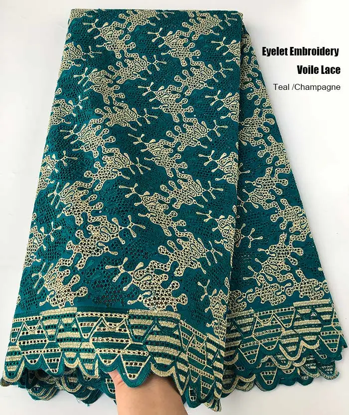 Teal Champagne 5 ярдов модная африканская швейцарская вуаль кружевная ткань мягкая нигерийская Гана традиционная одежда с камнями высокое качество горячая распродажа - Цвет: Teal Champagne