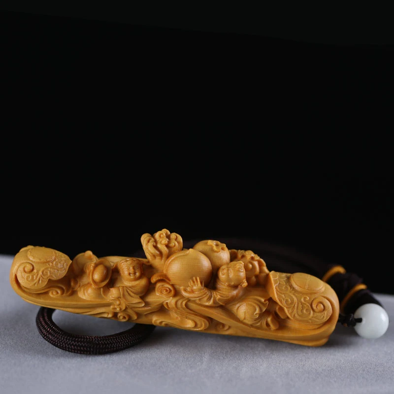 Маленькая маленькая кукла Lucky Boxwood Carvings Ruyi подвеска из цельного дерева резная