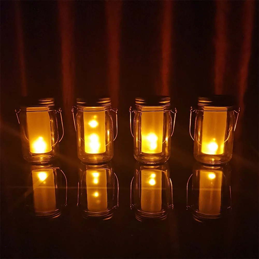 1PCS Solar LED Mason Jar Lit Light Torch Flame Warm LED Garden Outdoor Solar Bottle Lamp Candle Lantern Christmas Decoration solar lights outdoor