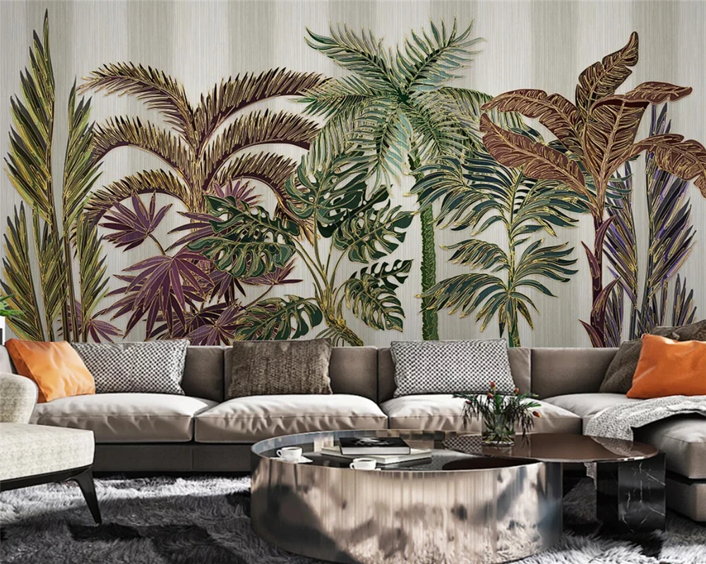 

beibehang papel de parede Customized environmental Nordic tropical plant forest light luxury embossed lines background Wallpaper