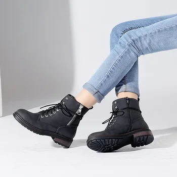 

British Style Shoes Women rReal Leather Martin Boots Fashion Brand Ladies footware Female botas mujer Cross-tied Ankle Boots