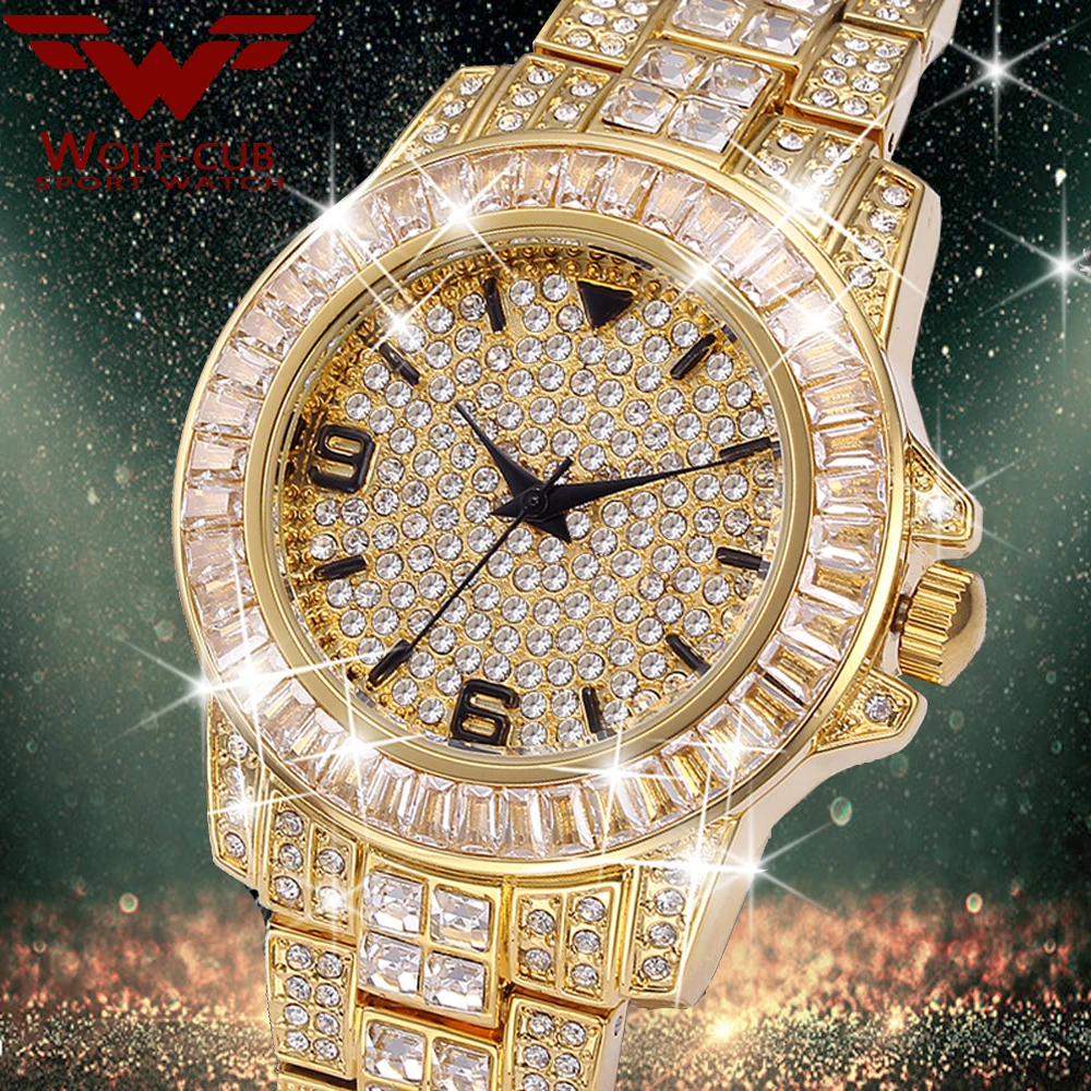 Women's Birthday Watches Baguette Diamond Watch Luxury Brand 18k Gold ...