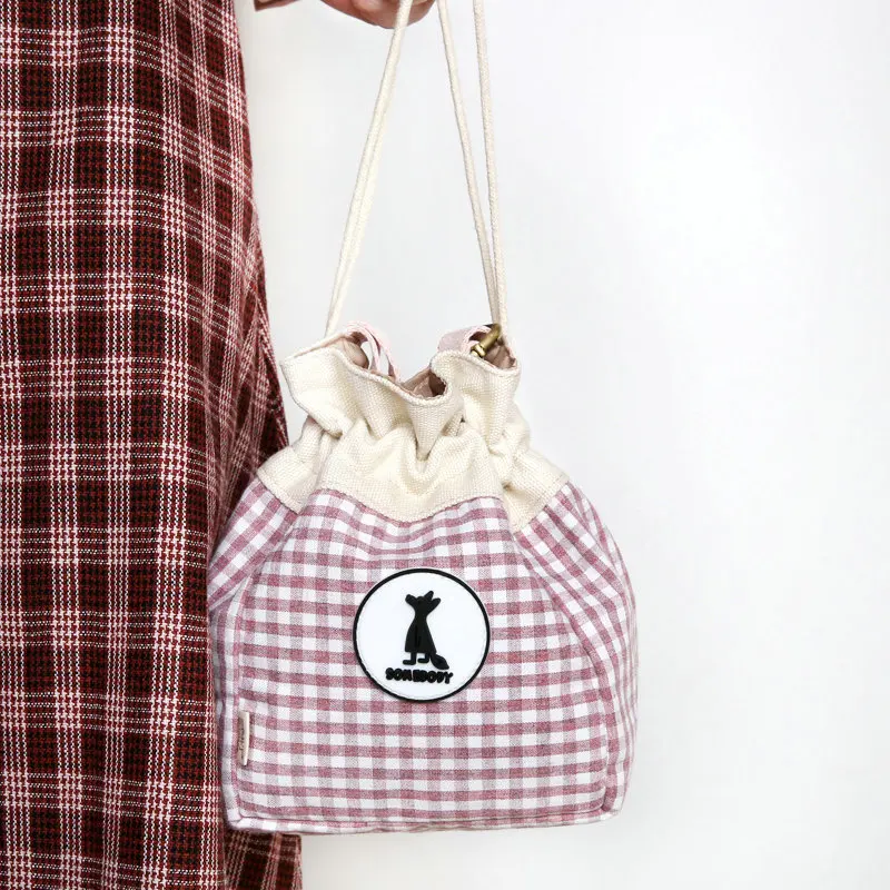 

Sansebuding Bento Box Bag Women's Versatile INS Shoulder Bag MORI Series Bag Canvas Plaid GIRL'S Cute Bucket Bag