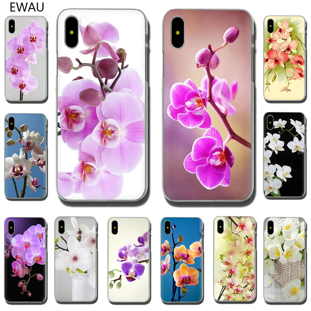 

EWAU Orchid Flowers Colorful Hard phone cover case for iPhone 11 Pro 6 6S Plus 7 8 Plus X XS XR XS Max