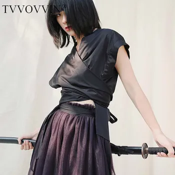 

Loose Style Black Crisscross Sense of Design Short Sleeve High Waist Shirt 2020 Spring Summer New Fashion Women Blouses X4364