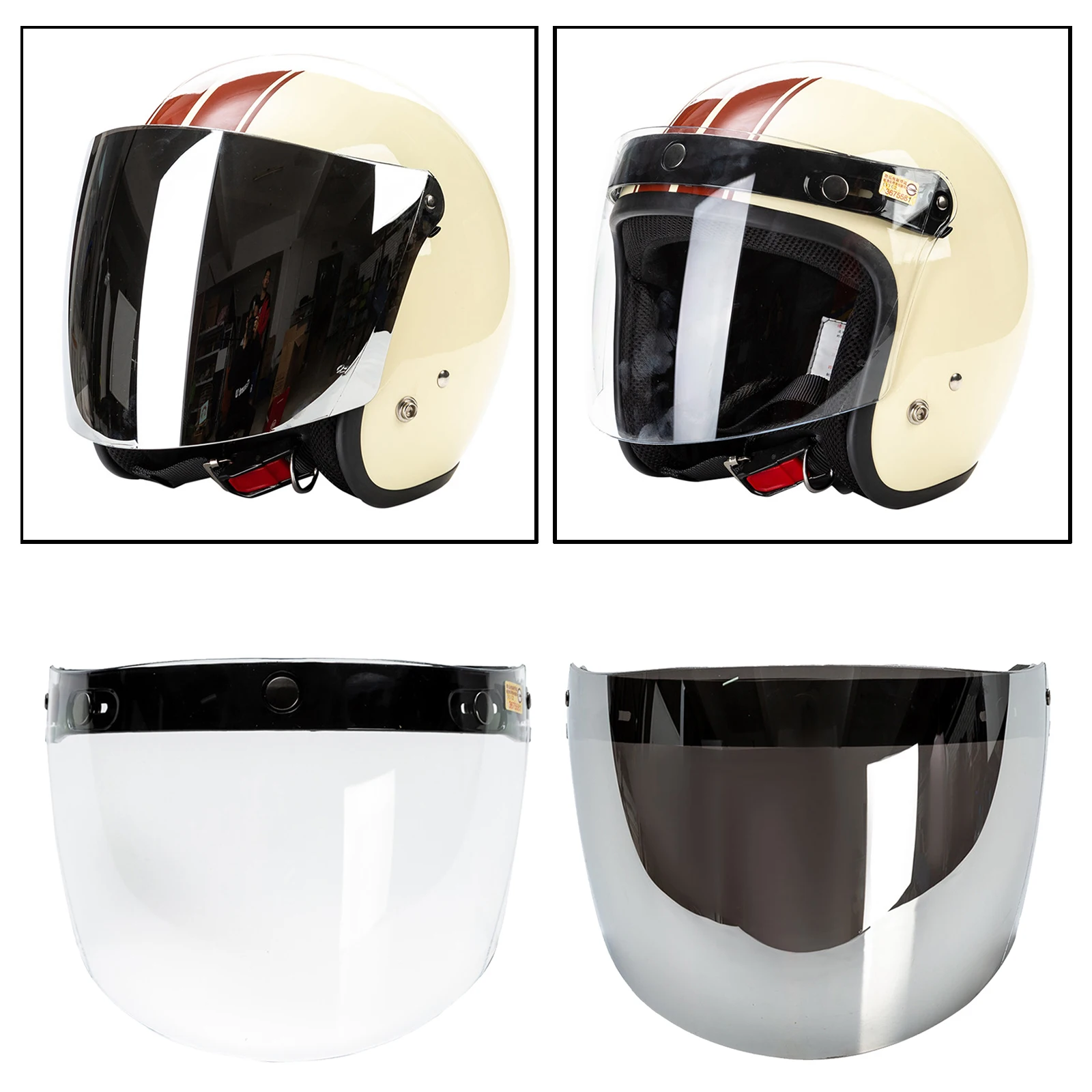 Godyluck Universal 3 Snap-Button Visor for Open Face Motorcycle Helmet Wind Shield Flip Up 