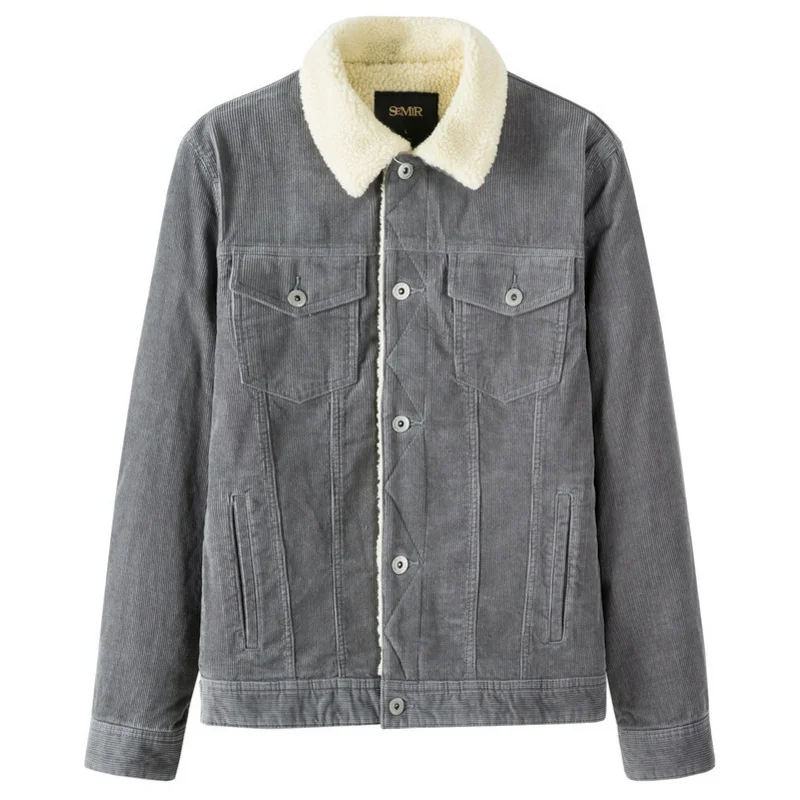 Semir хлопковая одежда куртка мужская повседневная короткая куртка имитация овечьей шерсти Куртка мужская зимняя Вельветовая хлопковая куртка - Цвет: gray