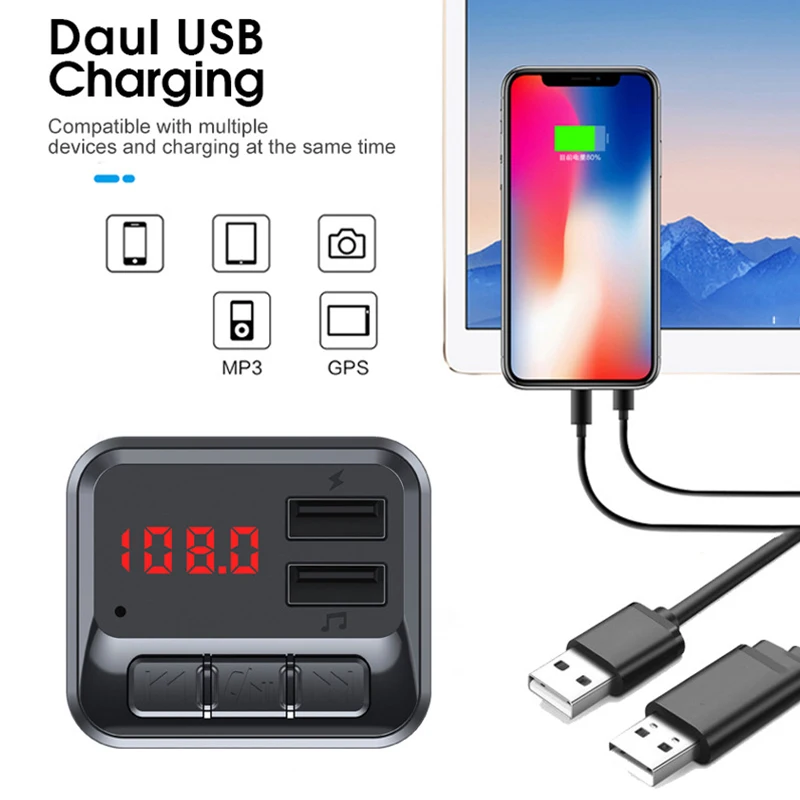 Двойной USB Bluetooth автомобильный телефон зарядное устройство MP3 музыкальный плеер приемник комплект с светодиодный дисплей DQ-Drop