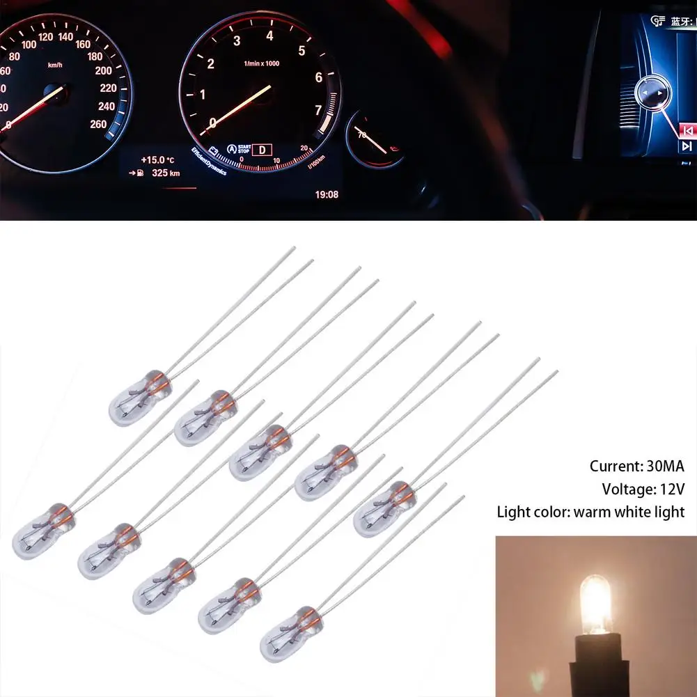 10 Pcs Automobile Instrument Light T3 Light Bulb Car ABS 12V 30MA For All Models Dashboard Lights Warm White Car Accessor car dashboard light bulbs