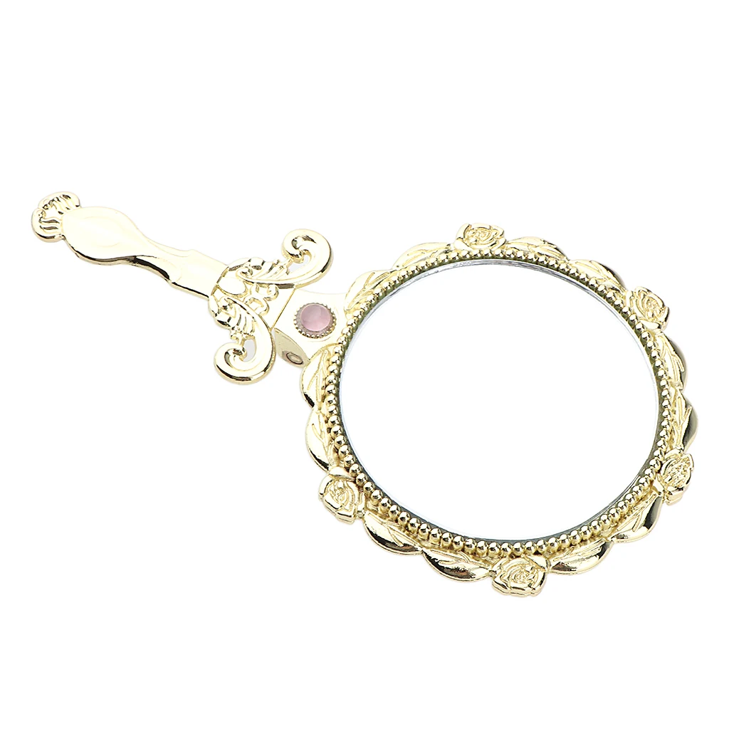 Vintage Round Handheld Makeup Vanity Folding Compact Mirror With Handle