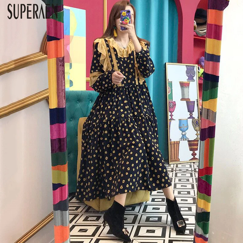 

SuperAen Korean Style Women Long Dress Spring and Autumn New 2020 Ladies Dress Cotton Fashion Chiffon Women Clothing