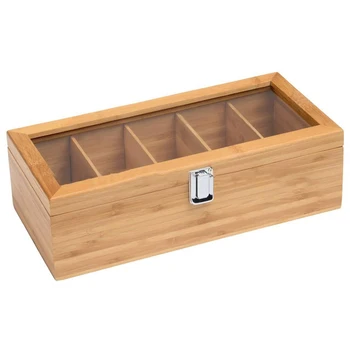 

Natural Bamboo Material Tea Bag Storage Box With 5 Separate Compartments Suitable For Storing Tea Bags Sugar Packets
