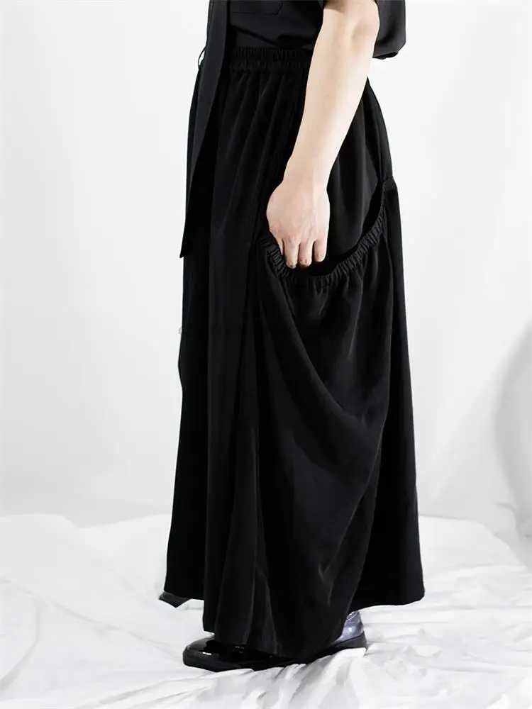 New autumn/winter men's hair stylist fashion ultra loose casual culottes black elastic pocket culottes wide leg trousers