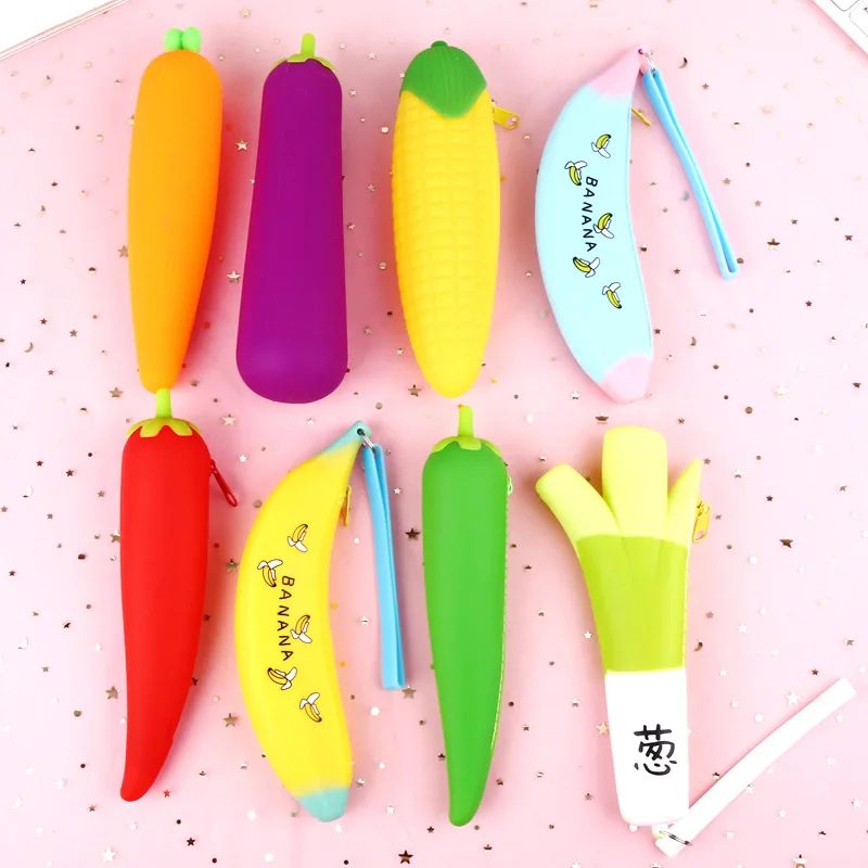 Чехол-карандаш с бананом, ананасом, милыми овощами, фруктами, силиконовый чехол-карандаш, креативный студенческий обучающий рекламный подарок
