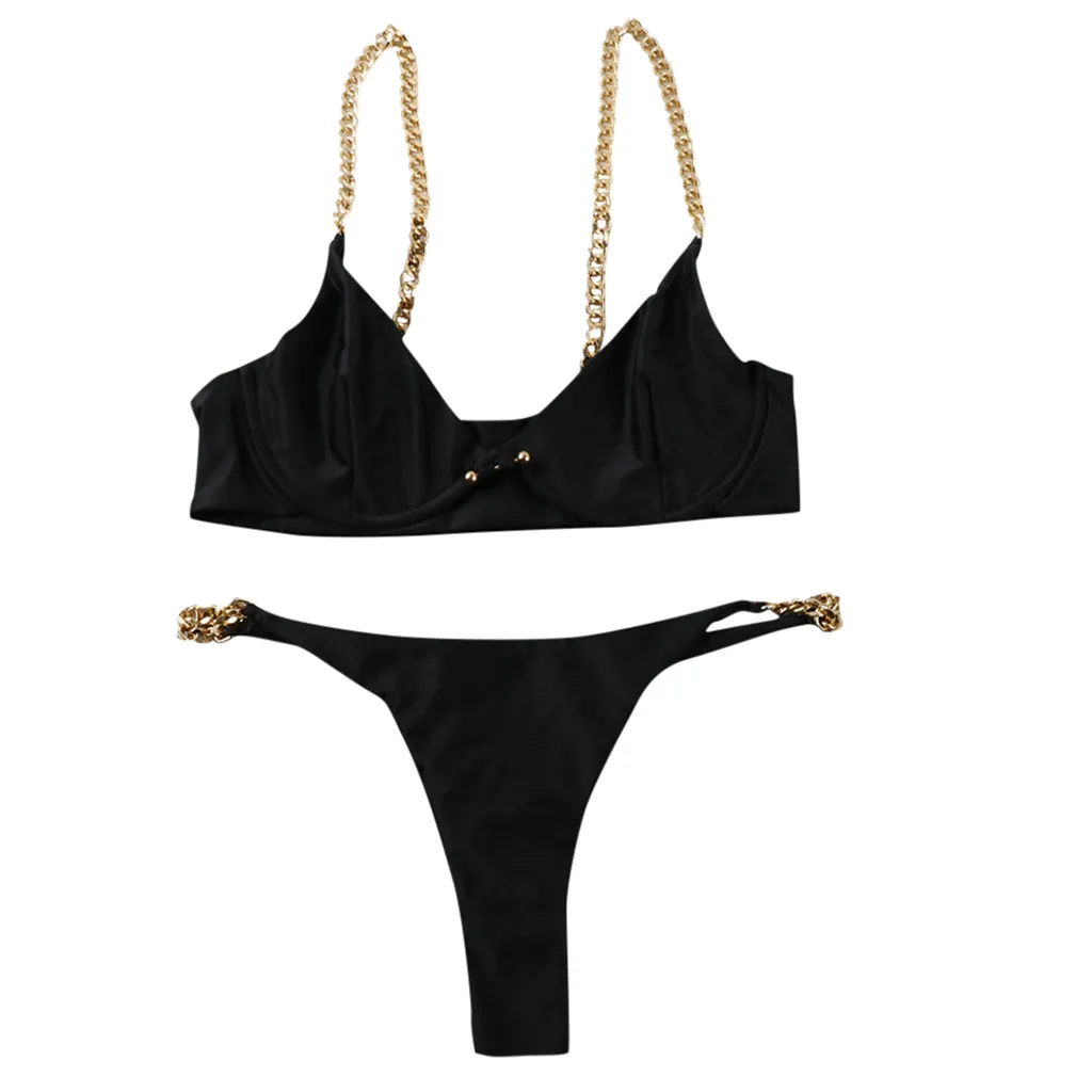 2021 Women Summer Classic Sexy Bandeau Bandage Bathing Bikini Set Push