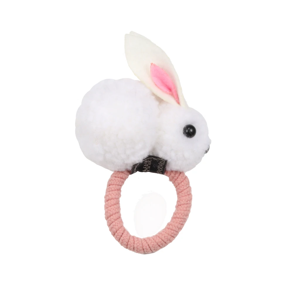 Модное милое кольцо из кроличьей шерсти с помпонами, женские корейские эластичные резинки для волос, Детские аксессуары для волос - Окраска металла: White