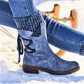 Lowest Price with Best Quality and Free Gift #8211 Women Boots winter autumn girls Flat Heel Boot Fashion Knitting Patchwork shoes tanie i dobre opinie Gold Catalpa Mid-Calf Pleated Paisley 001boot Adult Flat with Snow Boots Synthetic Round Toe Fabric Rubber Flat (≤1cm)