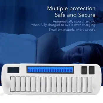 

16 Slots Battery Charger 9V Ni-MH Ni-CD Li-ion Rechargeable 100-240V AC Input Battery Charging Smart Fast Charge O6K4