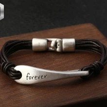 Футбольный Серебряный 990 ювелирный кожаный браслет с английскими буквами женский ретро Ретро Дикий корейский браслет Sen