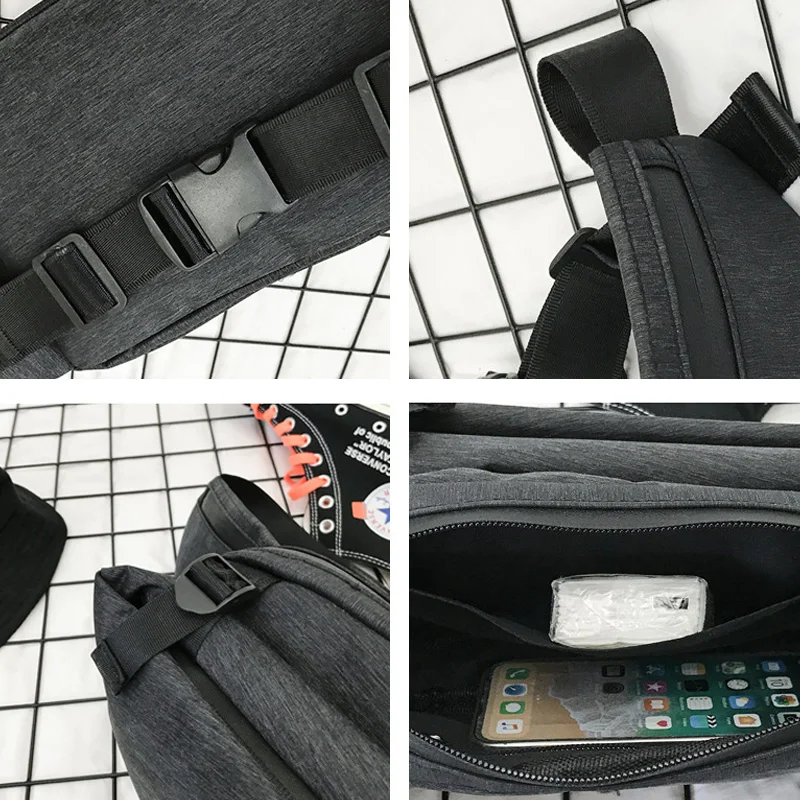 New Male Fanny Pack Men Chest Bag Streetwear Bag Money Belt Oxford Banana Bag Kidney High Capacity Young Men Black Fanny Pack