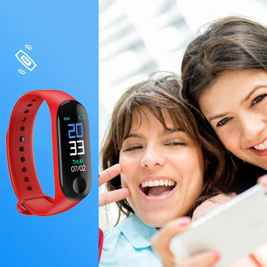 Bluetooth M3 умные часы с пульсометром, монитор артериального давления, будильник, шагомер, браслет для мужчин и женщин