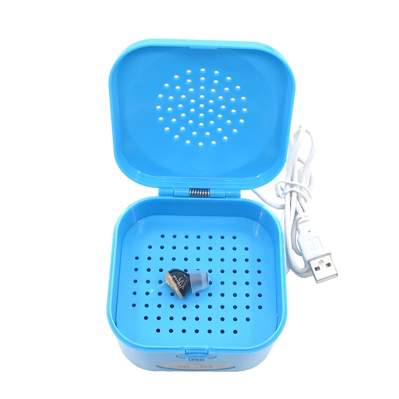 USB Hearing Aid Electrical Dehumidifier Blue Hearing Aid Dryer Convenient Hearing Aid Dry Case