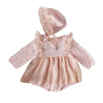 

Baby Girls Clothes Autumn Baby Romper+hat Girl Long Sleeve Infant Newborn Baby Clothes lace Princess 1st Birthday Party Clothes