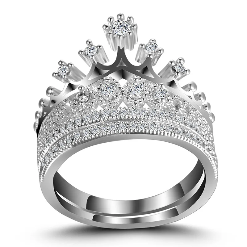 Набор колец для влюбленных в принцессу, корона, AAA, циркон, кристалл, 925, anillos, серебряные обручальные кольца для мужчин и женщин, Подарок на годовщину