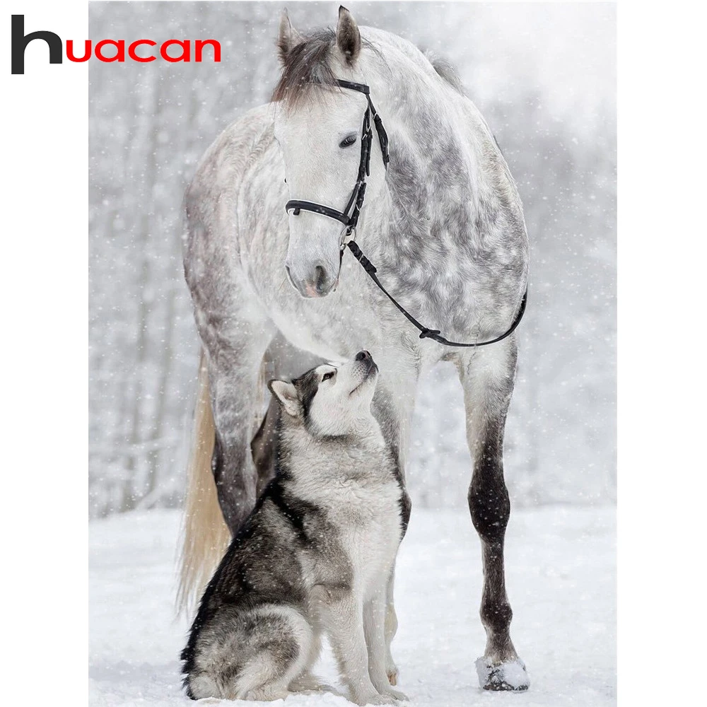 

Huacan DIY Diamond Painting Horse Diamonds Embroidery Dogs Diamond Mosaic Sale Full Drill Square Animals Rhinestones Pictures